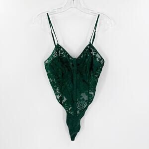 Cacique Green Lace Bodysuit Small Sheer Mesh Teddy Lingerie